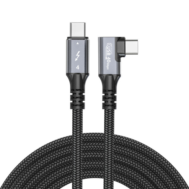 90 Degree USB4 Cable 240W 40Gbps Thunderbolt 4 Compatible Cable 8K60Hz Video Nylon Braided Type C to Type C Cord for Gaming