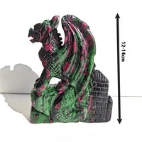 Sculpture de dragon en zoïsite rubis naturel, sculptée à la main, dragon volant en cristal, pierre de guérison, ornement pour décoration, collection, cadeau