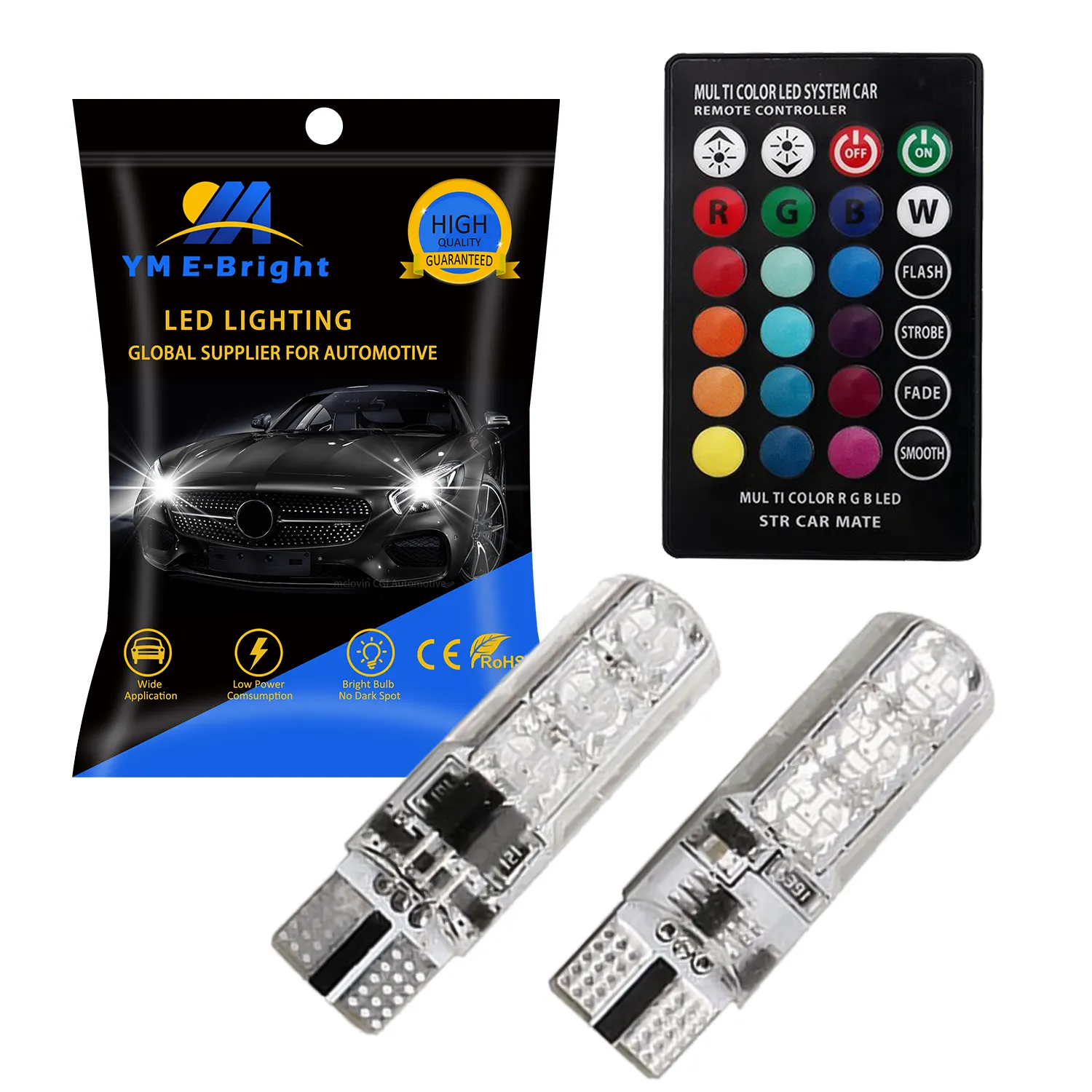 T10 Car Led Clearance Light RGB Flashing Lamp 6SMD 5050 Bulbs With Remote Control Silica High Bright Led License Plate Light