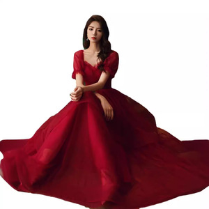 Burgundy Tulle A-Line Wedding Dress Sweetheart Neckline Natural Waist Vintage Maternity Plus Size Spring Wear - Product Image 5