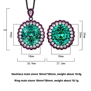 Parure de bijoux tendance en cuivre écologique avec zircon vert 18*20mm, comprenant boucles d'oreilles pendantes et bague, plaqué or noir 3 tons, pour des tenues audacieuses - Product Image 2