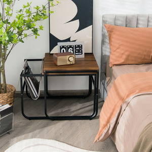 Convertible DB Set of 2 Nesting <b>Coffee</b> Tables with Side <b>Pocket</b> Durable Living Room Furniture for Bedroom Tea Table Use - Product Image 3