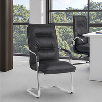 Chaise de réunion moderne noire à pieds en arc, en cuir synthétique, pour négociations, fourniture directe usine Foshan, idéale pour salles de conférence et salles d'accueil.