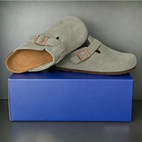Mules unisexes en daim à enfiler avec semelle en liège et soutien de la voûte plantaire, chaussures respirantes et légères en cuir pour usage quotidien, vente en gros