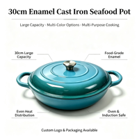 Marmite à fruits de mer en fonte émaillée de 31 cm, cocotte peu profonde avec couvercle, pot en fer, compatible four, antiadhésif, ustensile de cuisson en fonte pour induction