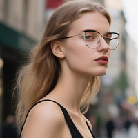 MS 81560 Monturas de anteojos de diseñador con estilo Marco de metal grande para mujeres Bloque de luz azul Brillante Fabricante óptico