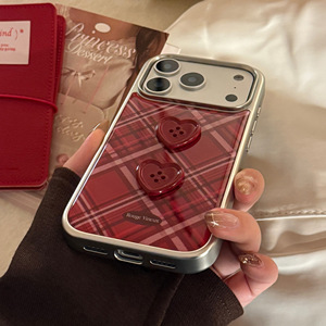 <span class=keywords><strong>Coque</strong></span> de téléphone pour femme, style rétro à carreaux <span class=keywords><strong>bordeaux</strong></span>, avec bouton en forme de cœur 3D et placage électrolytique, pour iPhone 17 Pro Max - Product Image 3