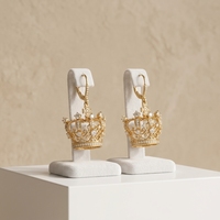 Boucles d'oreilles pendantes Couronne Royale en alliage de cuivre plaqué or 18 carats pour femme, avec strass et filigrane, bijoux de princesse tendance pour mariage américain