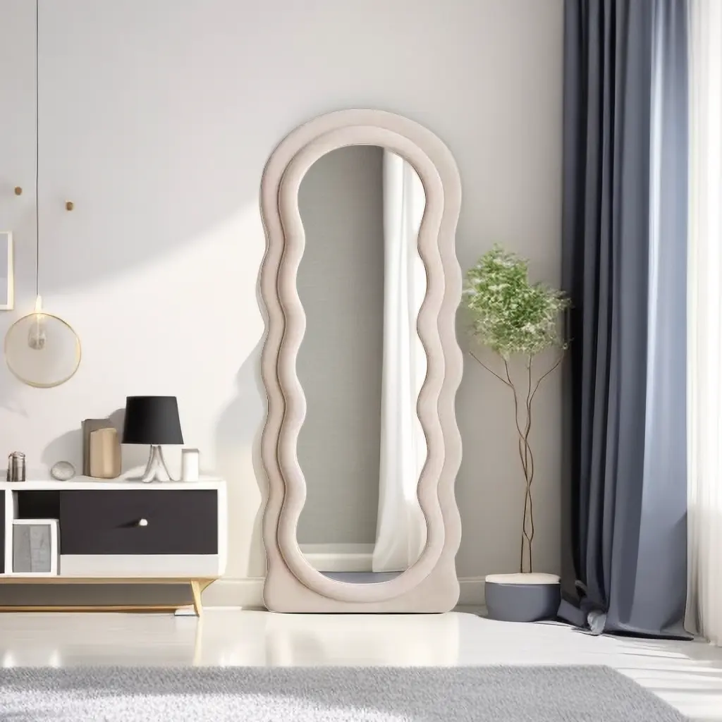 Personalizado Assimétrico Arco Irregular Comprimento Total Corpo Longo Ondulado Parede Pavimento Permanente Espelho Para Home Design Decoração Do Banheiro Espelho