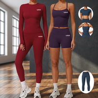 Nouvel ensemble de sport 2 pièces éco-responsable pour femme, taille haute, motif uni, avec empiècements en maille et dentelle sur le devant, idéal pour l'entraînement et le yoga