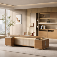 Ensemble de bureau LED pour projets de bureau, table en MDF, armoire, chaise de patron ergonomique en cuir