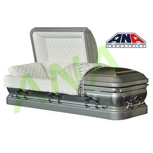 ANA Venta al por mayor de terciopelo interior de forma redonda de acero de lujo cepillado oro funerario ataúd de metal - Product Image 5