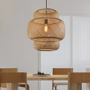 Retro industrielle hölzerne Vintage Holz lampe Laterne Pendel leuchte Bambus Rattan