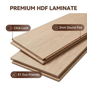 Planche de sol <span class=keywords><strong>stratifié</strong></span> HDF à clipser AC5 lisse avec <span class=keywords><strong>sous</strong></span>-<span class=keywords><strong>couche</strong></span> insonorisante <span class=keywords><strong>intégrée</strong></span> pour la rénovation complète des appartements - Product Image 1