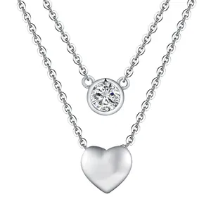 Yh Sieraden 925 Sterling Zilver Origineel Ontwerp Gelaagde Ketting Zirkoon Hart Mode Vrouwen Kragen Hanger Ketting Sieraden