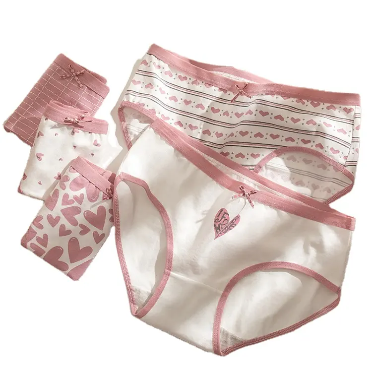 Wholesale cheap price Japanese sweet Love ladies print comfortable cotton panties for young girls