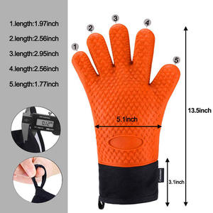 Термостойкие силиконовые перчатки для гриля длинные Водонепроницаемые кухонные рукавицы для барбекю с внутренним хлопковым слоем для барбекю - Product Image 4