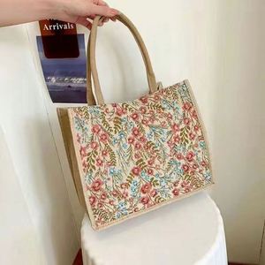 Bolsa de Compras de Yute con Diseño de Dibujos Animados, Estilo Coreano, Linda Bolsa de Mano de Lona Vintage para Mujer - Product Image 6