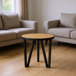 Modern Round Coffee <b>Table</b> With Black Mdf Top And Powder Coated Steel Legs For Living Room Furniture - Product Image 2