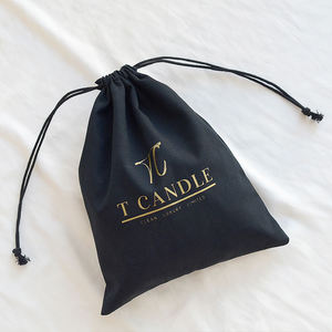 Sac à cordon personnalisé en toile de coton et lin noir avec logo doré, sac à main de haute qualité, pochette anti-poussière pour chapeau et chaussures - Product Image 1
