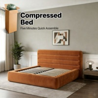 Cadre de lit rembourré en tissu de luxe, montage facile, lit plateforme souple compressé