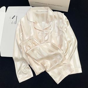 Vendita di moda <span class=keywords><strong>pigiama</strong></span> da donna <span class=keywords><strong>in</strong></span> <span class=keywords><strong>raso</strong></span> nuovo Set Cardigan <span class=keywords><strong>in</strong></span> <span class=keywords><strong>raso</strong></span> sottile <span class=keywords><strong>in</strong></span> seta di ghiaccio con risvolto a manica lunga per la casa - Product Image 3