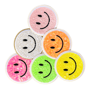 Iron-On Sequin Smile <b>Face</b> Patches Circle Applique for Clothing Fabric Decor - Product Image 1