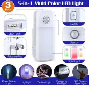 RGB Emergency Power Failure Night Lights, 5-in-1 Multi Color LED Light, Rechargeable Flashlight with Foldable Plug - Product Image 2