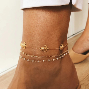 QLEESI Variedad de Tobilleras de Plata de Ley S925 con Baño de Oro de 18k, Moda de Verano, Estilo Playa - Product Image 4