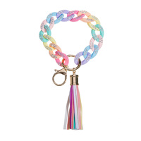 Chunky rantai akrilik gelang gantungan kunci Tortie Link gelang gantungan kunci rantai warna-warni gelang kulit rumbai gantungan kunci
