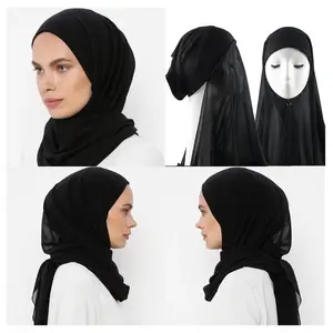 Wholesale Custom Made Ready to Wear Instant Hijab with a Bonnet Under Scarf for Muslim Women Chiffon Hijabs with Cap