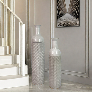 Lander Set of 2 Floor Tall Terra Cotta Texture Metal <strong>Flower</strong> <strong>Vase</strong> for Living Room - Product Image 3