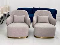 Fauteuil individuel de salon avec dossier coquille, base métallique et coussin circulaire, pour ensemble de mobilier de salon