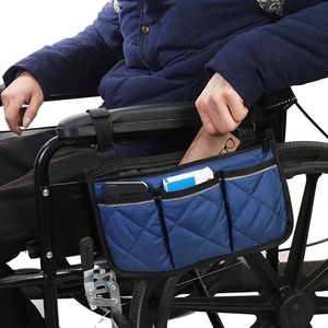 Sac latéral de chaise de plage pour fauteuil roulant en gros, avec bande réfléchissante, fixation murale, en tissu non tissé, double niveau, rangement amovible - Product Image 2