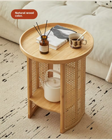 Table basse japonaise minimaliste en bambou avec espace de rangement, table d'appoint ronde pour salon, balcon, table de chevet, table à thé