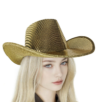 Chapeau de cowboy à paillettes dorées pour femmes et hommes, chapeau de cowgirl scintillant, chapeau de rodeo brillant pour fête, boîte de nuit, festival, disco, costume