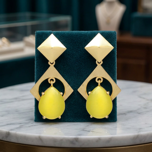 Pendientes Geométricos Chapados en Oro con Piedra de Calcedonia Amarilla, Joyería Étnica para Mujer, Uso Diario, Regalo de Boda - Product Image 3