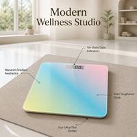 Báscula Inteligente Bluetooth para Grasa Corporal, Precisión de Peso, Cristal Templado de 4 mm con Degradado Macaron, Ultrafina de 2 cm, 14 Métricas Vitales, Aplicación
