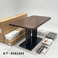 Table de café rectangulaire moderne en bois massif avec plateau en placage multicouche et base en métal noir, table de salle à manger pour restaurant