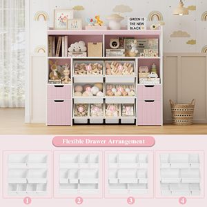 Wooden Tall <strong>Kids</strong> Bookshelf And Bookcase Tall <strong>Toy</strong> Storage <strong>Organizer</strong> Cabinet Sets With Drawers - Product Image 2