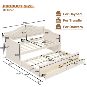 Modern Twin Daybed Trundle <b>Bed</b> 2 Storage Drawers Adjustable Eco-Friendly Upholstered Linen Sofa <b>Bed</b> Button Tufted <b>Backrest</b> <b>for</b> - Product Image 6