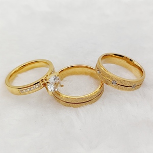 Anelli Promessa Fatti a Mano <span class=keywords><strong>in</strong></span> <span class=keywords><strong>Acciaio</strong></span> Inossidabile Placcato Oro 24K Set di Gioielli da Matrimonio e Fidanzamento da 3 Pezzi per Signore Anel Feminino per Coppie - Product Image 5