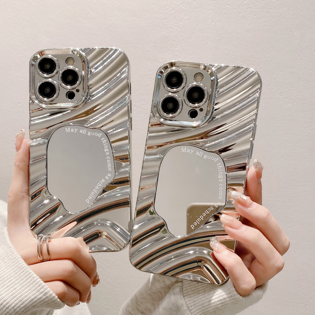Luxury Electroplated Mirror Water Ripple Pattern Stylish Slim Soft TPU Phone Cover for iPhone 12 13 14 15 16 Pro Max Mobile Case
