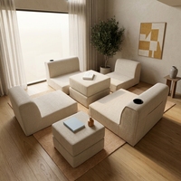 Canapé modulable en éponge compressée avec coussin en mousse haute résilience, en tissu velours côtelé en forme de L avec porte-gobelets