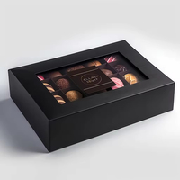 Boîte cadeau en papier noir mat avec fenêtre, couvercle rabattable, logo doré personnalisé, emballage premium pour truffes, OEM, marque privée, vente en gros