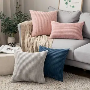 Sarung Sofa Korduroi Garis Dekorasi, Sarung Bantal Lempar Besar Sarung Sofa Kustom Beludru Warna Cerah