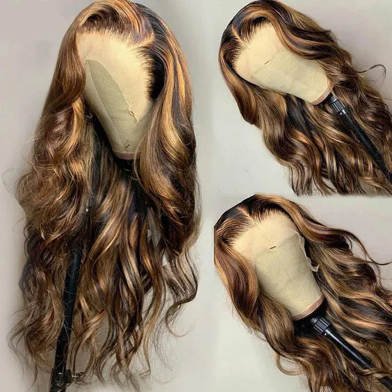 Glueless Highlight 26 Zoll Wasserwellen-Haar perücken, brasilia nische Virgin Lace Front Perücke, natürliche vor gezupfte Hairline Lace Frontal Perücken
