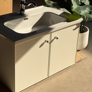 Customizable 2026 new ceramic integrated basin French rubber wood bathroom <b>cabinet</b> - Product Image 5