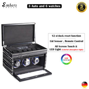 Embers 2026 New Watch Winder 2 3 4 6 8 Slots Kotak Penyimpanan Jam Kayu Layar LCD Sentuh Dengan Pencahayaan Ambient - Product Image 2
