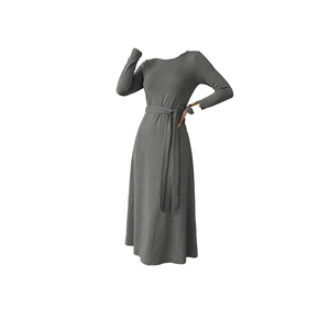Vestido de Punto Elegante Informal con Cinturón, Cuello Redondo, Manga Larga, Corte en A, Midi, para Mujer - Product Image 1